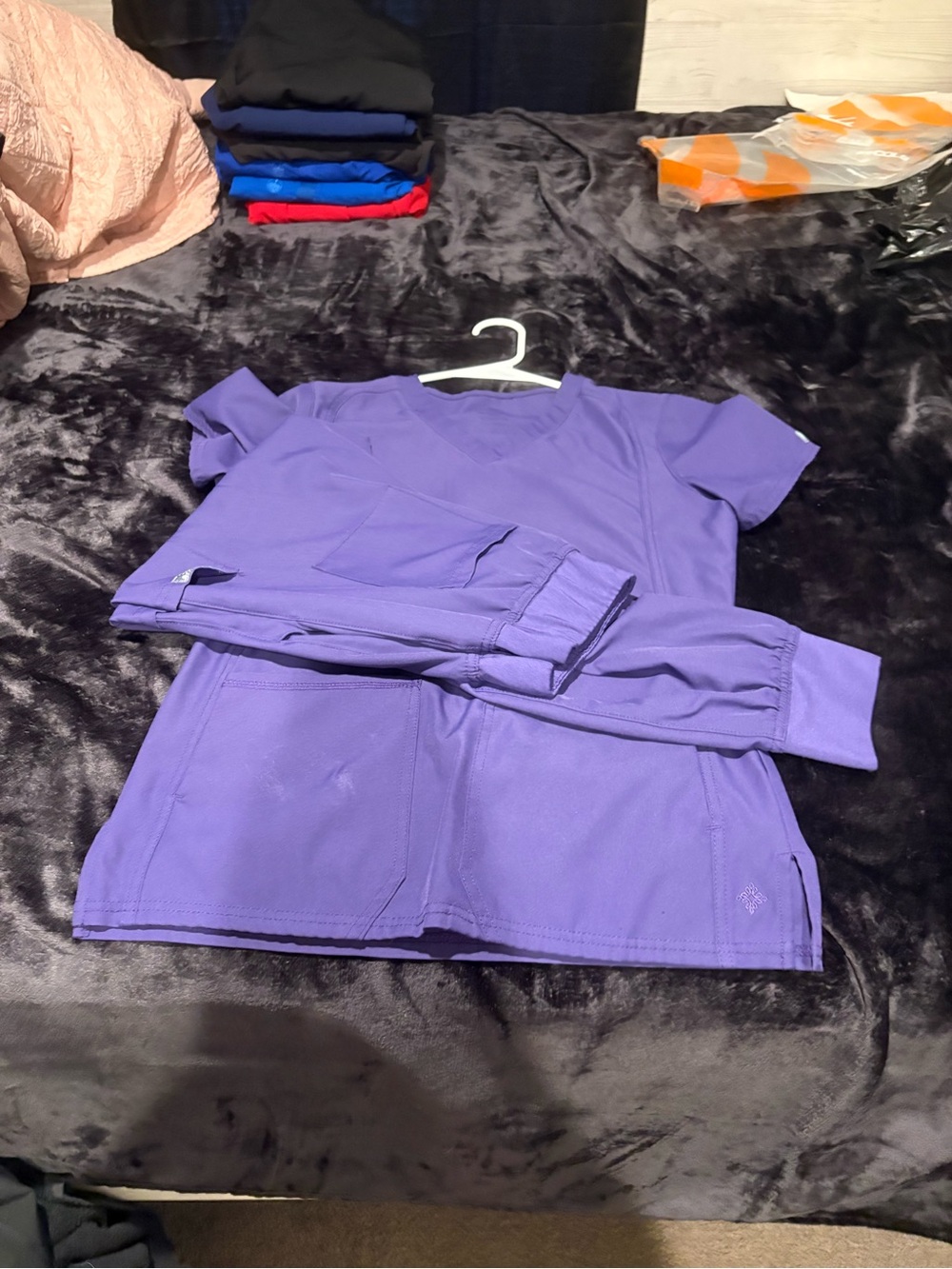 Med Couture Purple Scrub Top and Pants Set